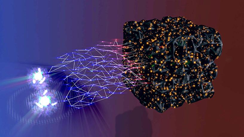 Schematic of the bridging of the cold quantum world and high-temperature metal extraction with machine learning