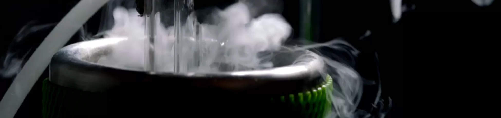 close up image of research tool with white smoke coming from it