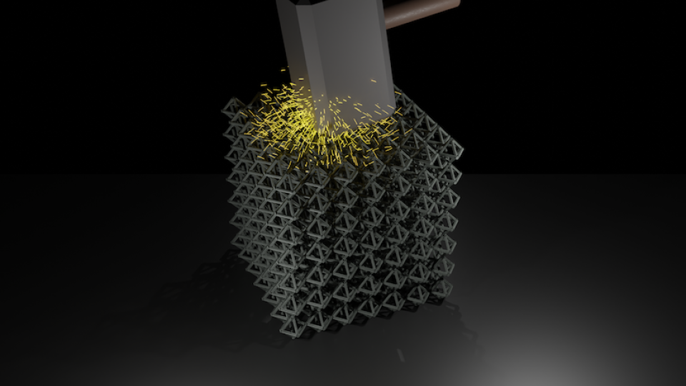 a hammer striking a crystalline structure